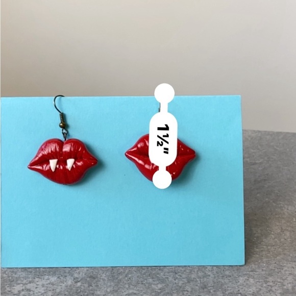 Vampire's Kiss Polymer Clay Dangly Earrings - Picture 3 of 5